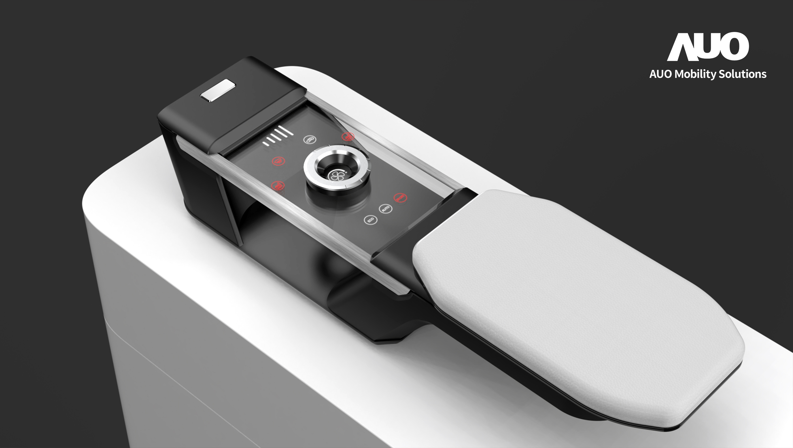 友達智慧移動全新發表INVISY隱形科技系列，CrystalSense Console以最簡約的機構設計，提供直覺控制的主動觸覺回饋與壓力感測，並且動態呈現、僅在需要時顯示，打造未來座艙的極致互動體驗。