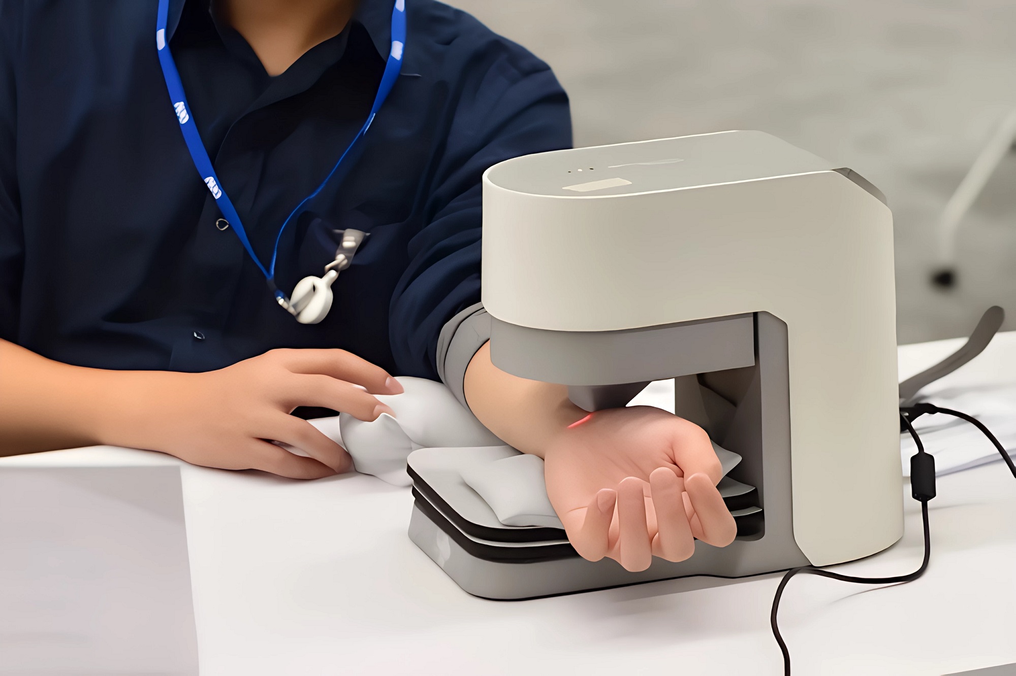 友達耘康中醫數位化檢測解決方案之脈象檢測系統採用高靈敏多點式壓力感測器，可真實還原「寸、關、尺」三部脈象量測結果